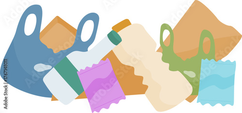 Illustration of Discarded Trash and Plastic Waste