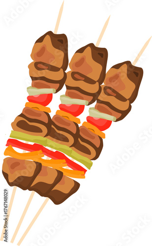 Illustration of Mitarashi Dango on Skewer