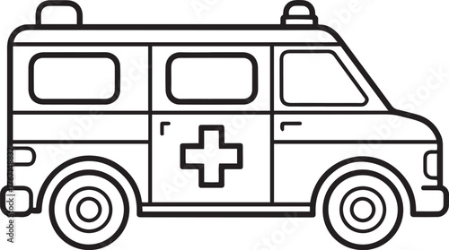Simple outline ambulance vehicle drawing for emergency medical services theme isolated on transparent background