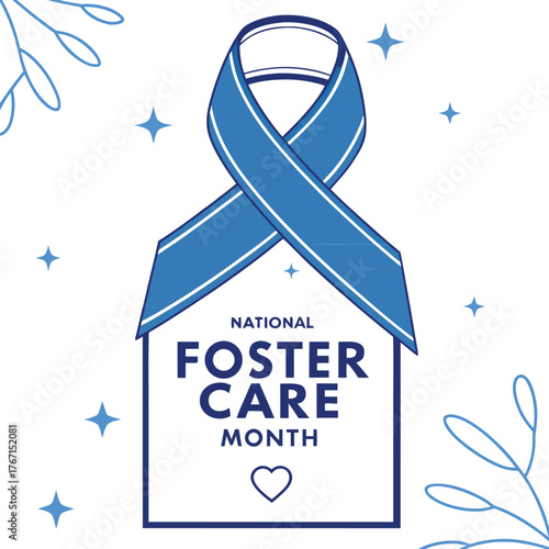 Awareness Graphic for National Foster Care Month with Bold Blue Ribbon and Text.eps