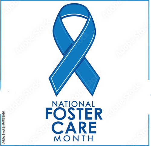 National Foster Care Month Illustration Featuring Shiny Blue Ribbon on White Background.eps