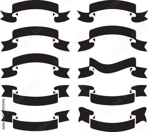 Set Of Vector Ribbons, Ribbon Banner Silhouette Vector Design, Ribbon Banner Vector illustration