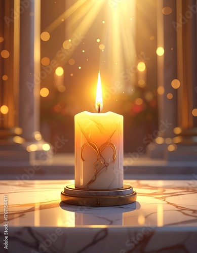 Single Candle on Marble Altar with Soft Glow for All Saints Day Illustration