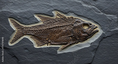Fossilized Fish Specimen Preserved in Rock Matrix.