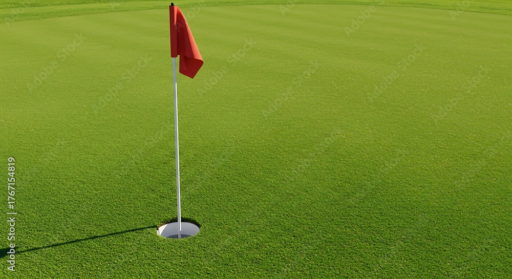Obraz premium Golf Course Green with Flagstick and Hole on a Sunny Day.