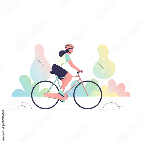 Flat Design Illustration of a Woman Cycling.eps