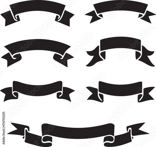 Set Of Vector Ribbons, Ribbon Banner Silhouette Vector Design, Ribbon Banner Vector illustration
