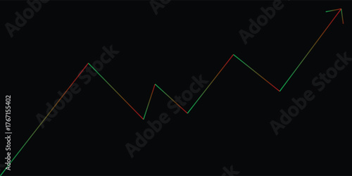Minimalist data visualization of an oscillating line chart, concluding with an arrow pointing up and to the right, signifying positive results or progress over time.