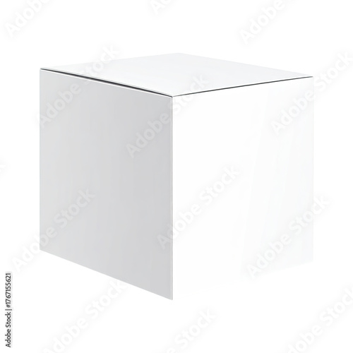 Plain white cube with soft shadow on black background