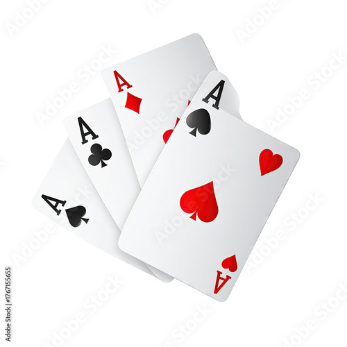 Four aces cards, suits visible, on dark backdrop.