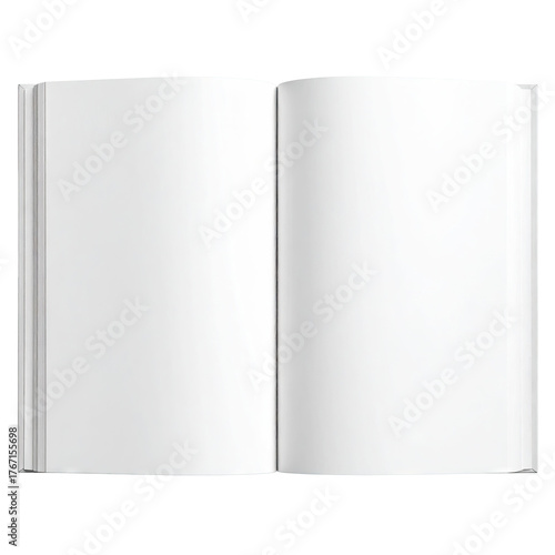 Opened book with blank white pages, ready for writing