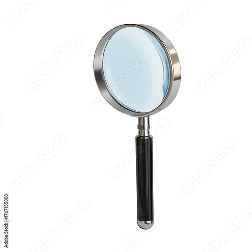 Silver frame magnifying glass with black handle on black