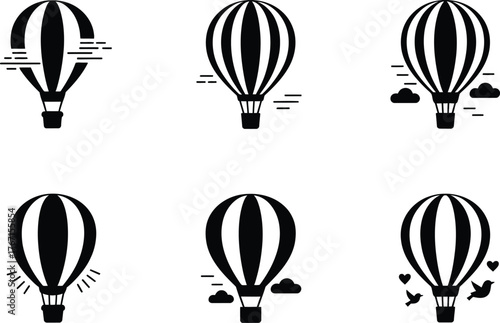 Collection of Hot Air Balloon Icons with Various Elements