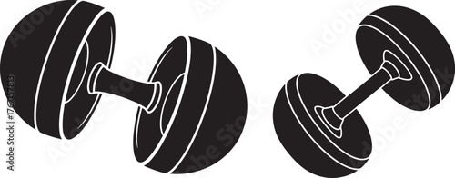 Two dumbbells weightlifting equipment silhouette