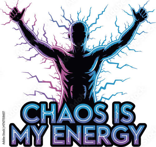 Typography design with the phrase chaos is my energy for t shirts isolated on white background