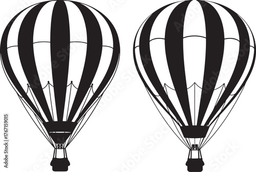 Two striped hot air balloons silhouette