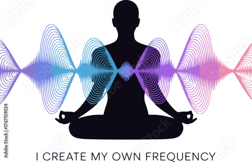 I create my own frequency inspirational quote typography design with abstract elements isolated on white background