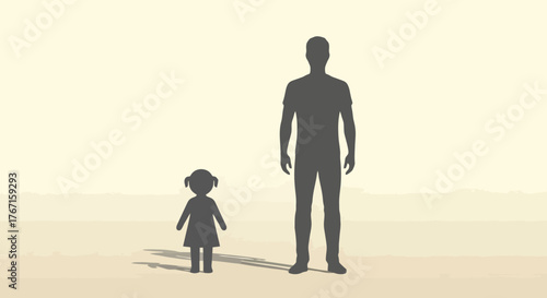 Simple Illustration Depicting Height Comparison Between an Adult and a Child for Educational Purposes and Child Development Resources