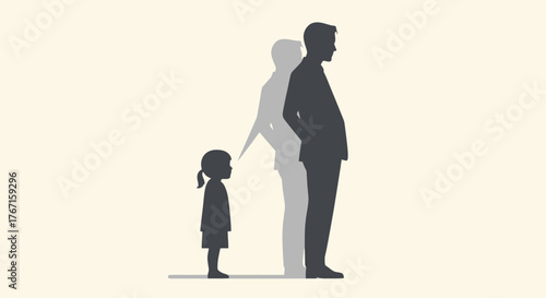 Symbolic Silhouette Depicting Family Dynamics, Child Development and Intergenerational Relationships. Suitable for illustrations on parenting, mental health awareness, and social issue campaigns.