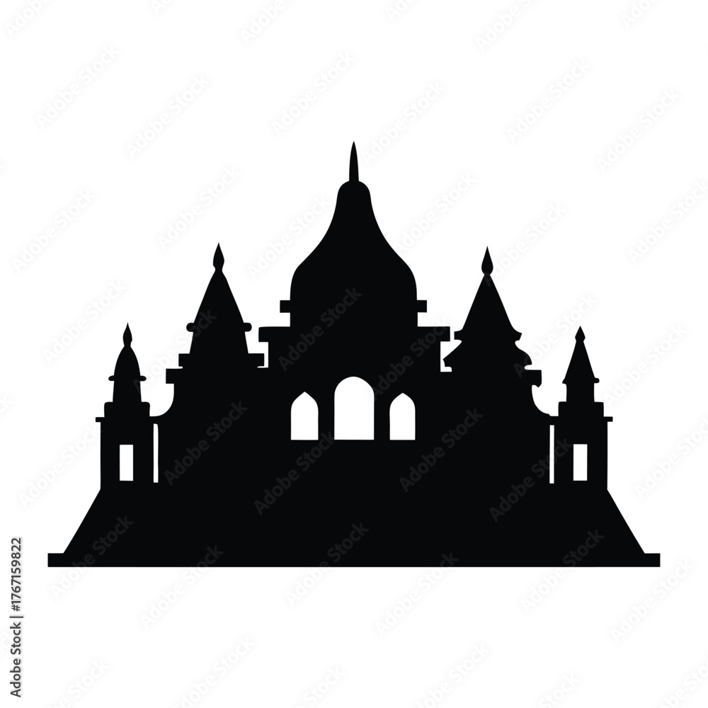Fototapeta premium Ancient Temple and Castle Silhouette Vector