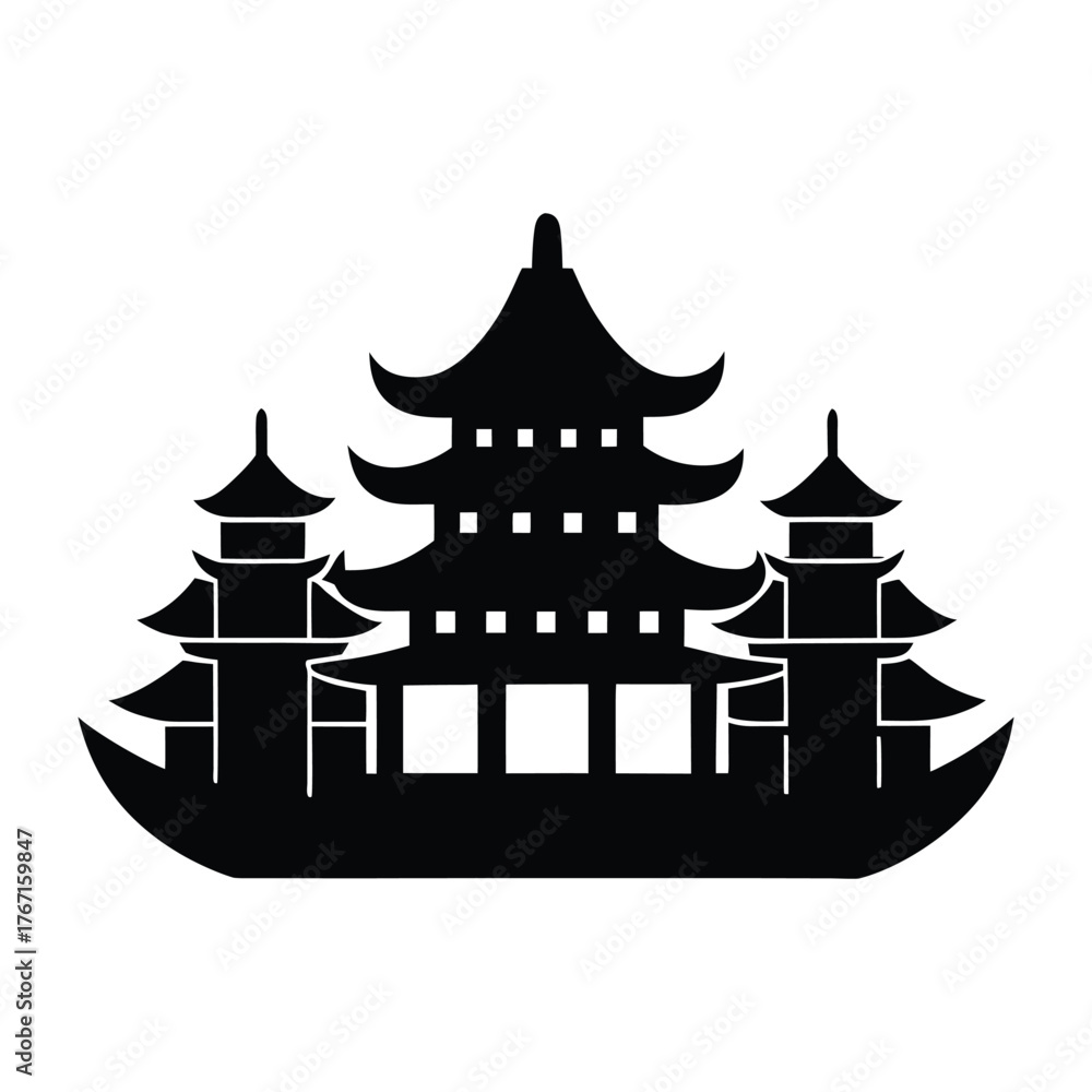 Fototapeta premium Asian Pagoda Silhouette Vector Traditional Architecture Design