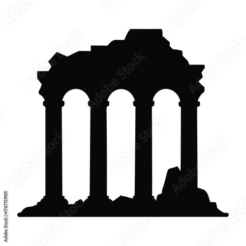 Ancient Ruins Silhouette Crumbling Pillars And Archways Vector