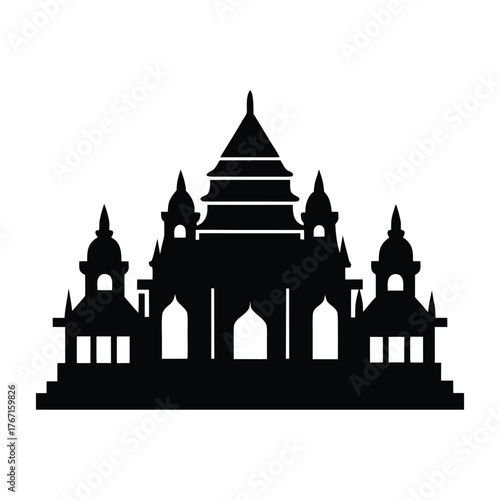 Ancient Temple and Castle Silhouette Vector