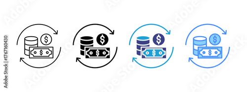 Cash Flow icon set multiple style collection