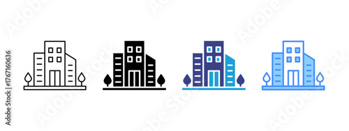 Office Building icon set multiple style collection