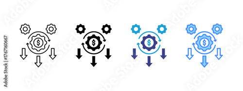 Operational Cost icon set multiple style collection