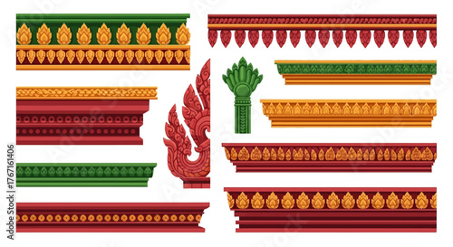 Collection of ornate architectural decorative elements with traditional patterns.