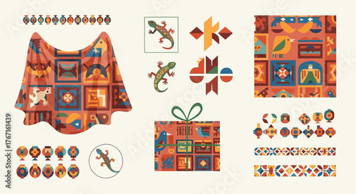 Colorful Mexican Serape Blanket and Southwestern Motifs Collection.