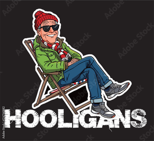 A vector drawing of Old man with casual hooligans outfit style for sticker