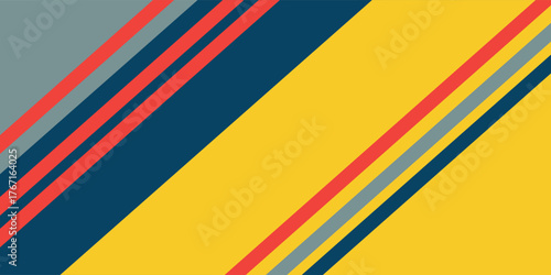 Abstract diagonal stripes in yellow, blue, red, and gray create a dynamic and modern design.