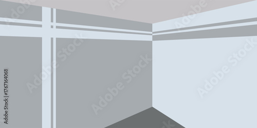A minimalist interior with light gray walls and a window.