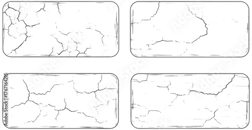 Distressed cracked white rectangle frames with grunge texture for graphic design projects
