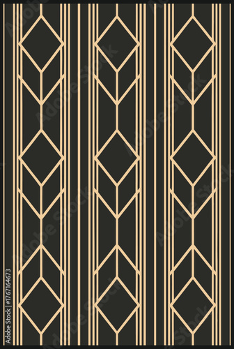 Seamless Beige Floral Vine Pattern on Black Background Featuring Vertical Leaves and Delicate Flowers for Sophisticated Wallpaper and Textile Design