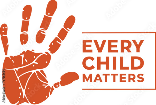 Every Child Matters Poster with Symbolic Orange Handprint on Light Background.eps