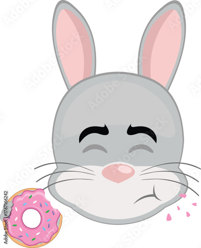 vector illustration emoticon character face rabbit rodent animal eating raspberry snack donut