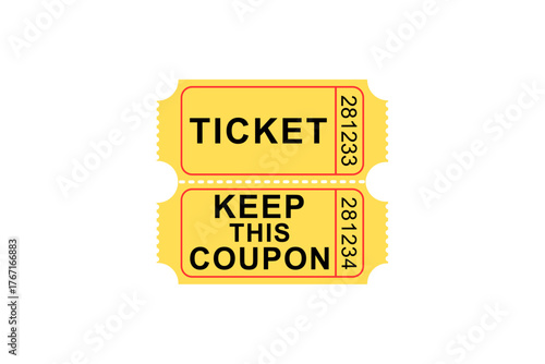 Classic Yellow Admit Ticket and Coupon Stub. Retro Event Pass Template for Festival, Theater, Raffle, or Carnival Entry on White Background