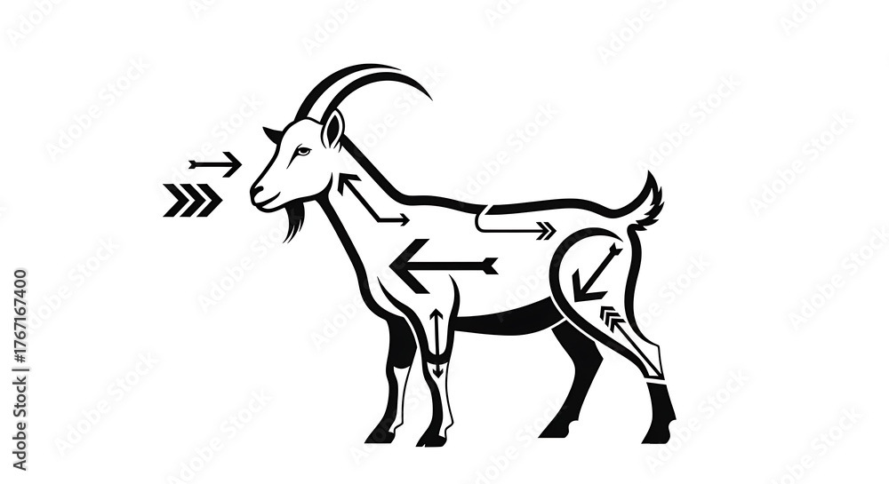 Fototapeta premium Goat Butcher Diagram with Black White.