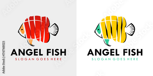 Vector aquarium angelfish illustration. Colorful cartoon flat fish logo design.  peppermint angelfish