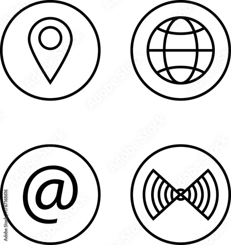 Location, web, mail and wireless icon set premium vector graphic