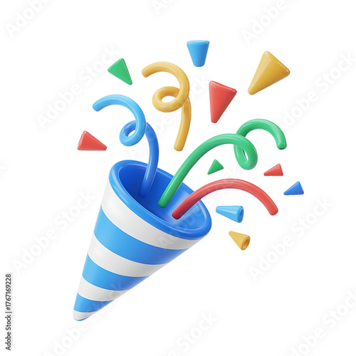 Vibrant 3d confetti popper explosion for celebrations and parties isolated on transparent background