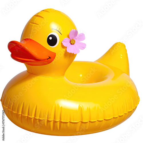 Duck floatie with flower, cute and inflatable toy