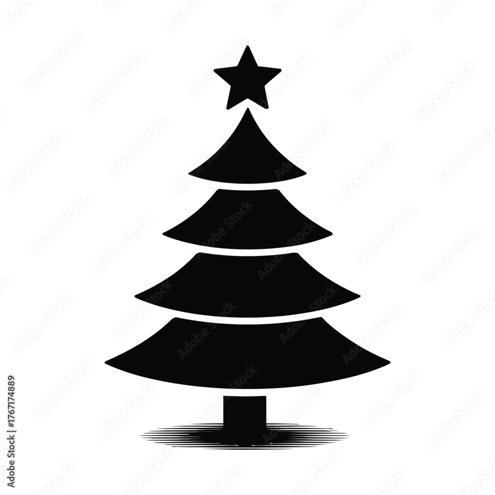 Obraz premium Elegant Black Christmas Tree Vector Illustration with Star Topper Against White Background for Holiday Season Graphics and Festive Designs