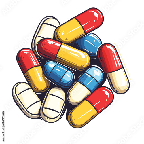 Medical Pills on White Background - Pharmaceutical Medication Concept   , vector style simple color