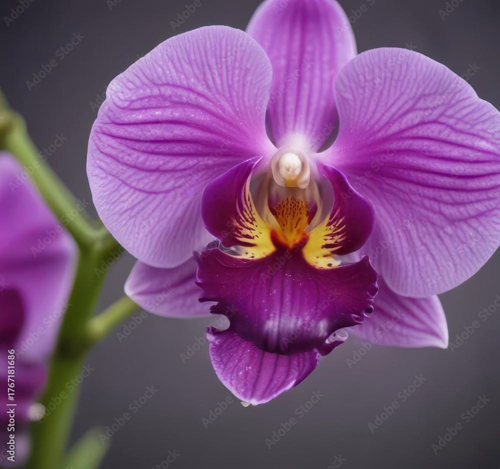 Fototapeta premium Close-up vibrant purple Spathoglottis plicata orchid, blurred background, texture, flora