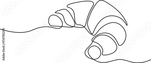 Minimalist Croissant Outline. One Line Pastry Drawing Illustration