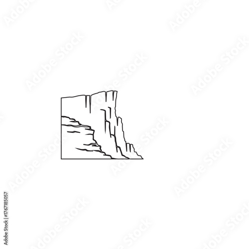 Cliff Drawing with Detailed Rock Layers and Shadows.